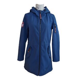 Canada WeatherGear Navy Full Zip Hooded Long Jacket Size S